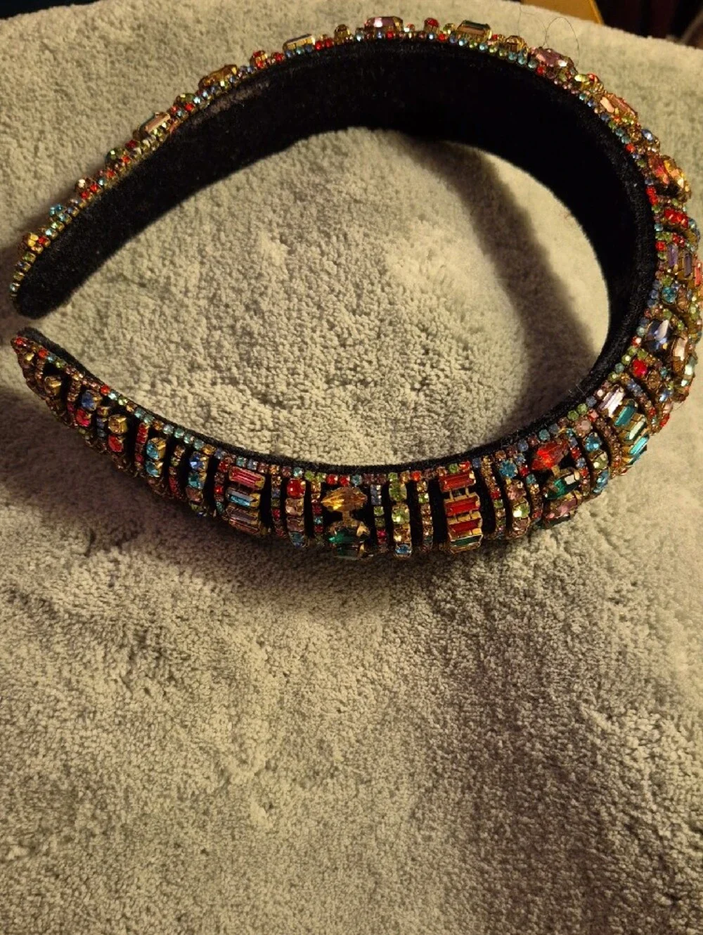 Embellished Multicolor Crystal Headband - Black